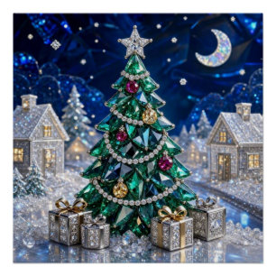 Póster Árbol de Navidad de Esmeralda Pueblo de Diamante