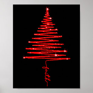 Póster Árbol de Navidad de fe con destellos rojos