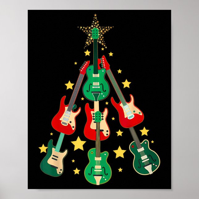 Póster Árbol de Navidad de Guitarra Cool Para Amantes de  (Frente)