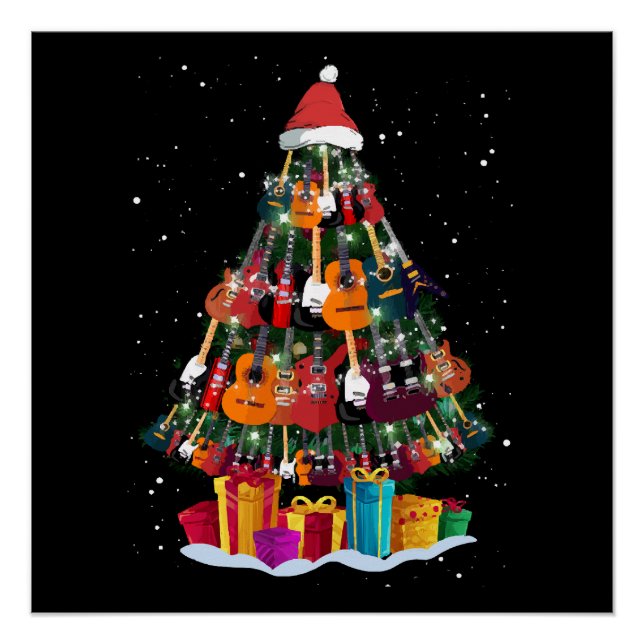 Póster Árbol de Navidad de guitarra divertido  (Anverso)