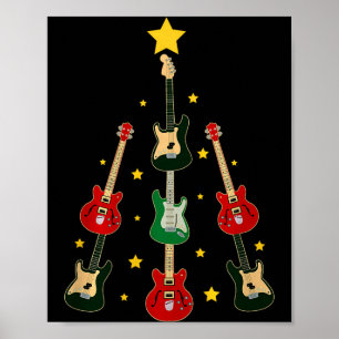 Póster Árbol de Navidad de Guitarra Musical Amantes de la