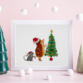 Póster Árbol de Navidad de Hedgehog y Mouse