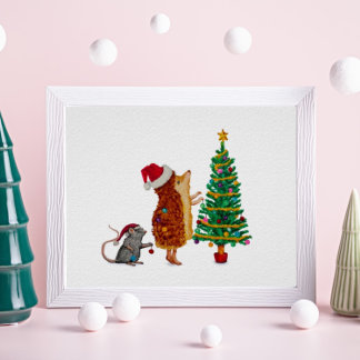 Póster Árbol de Navidad de Hedgehog y Mouse