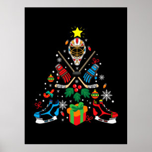 Póster Árbol de Navidad de hockey sobre hielo de Feliz Na