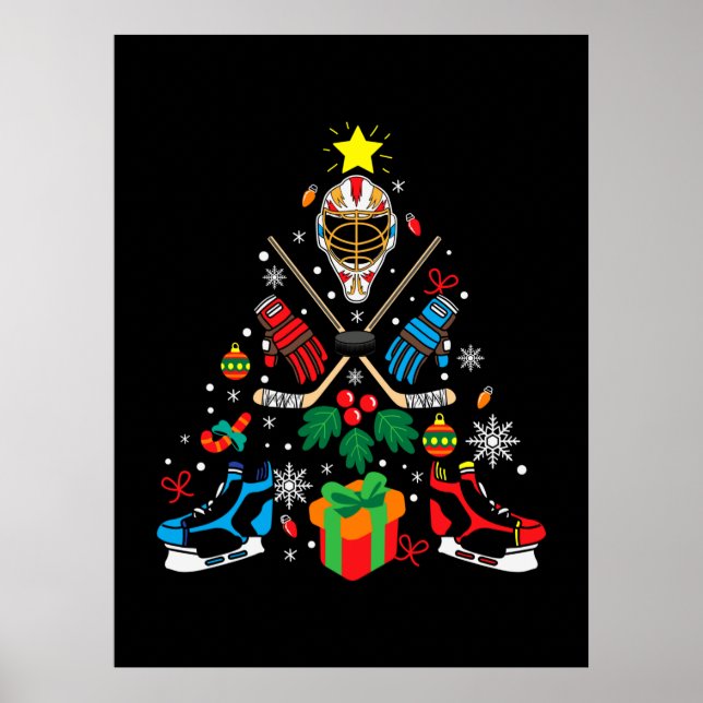 Póster Árbol de Navidad de hockey sobre hielo de Feliz Na (Frente)