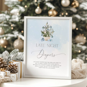 Póster Árbol de Navidad de invierno azul Diablos nocturno