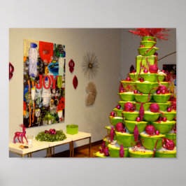 Póster Árbol de navidad de jingle verde limón y rosa