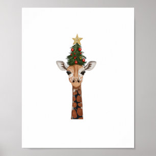 Póster Árbol de Navidad de jirafa linda Amantes de las ji