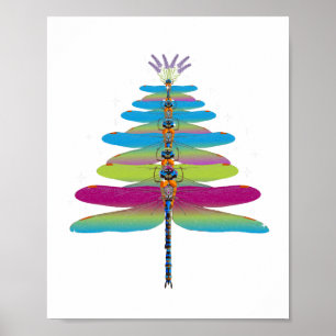 Póster Árbol de Navidad de la libélula divertida insectos