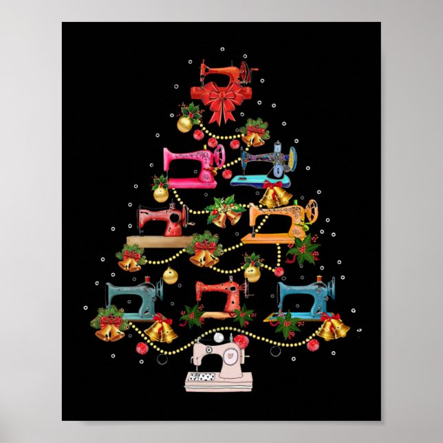 Póster Árbol de Navidad de máquina de coser (Frente)