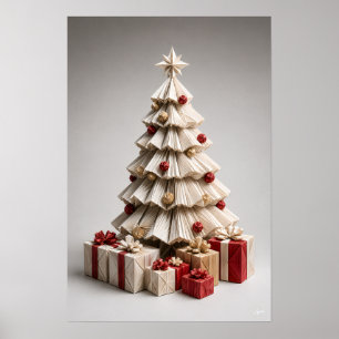 Póster Árbol de Navidad de origami con regalos