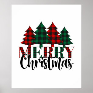 Póster Árbol de Navidad de patrón de búfalo rojo y verde