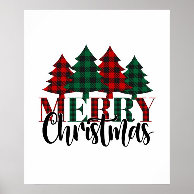 Póster Árbol de Navidad de patrón de búfalo rojo y verde (Frente)