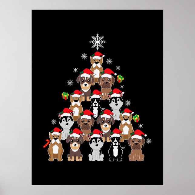 Póster Árbol de Navidad de Perro de Feliz Navidad (Frente)