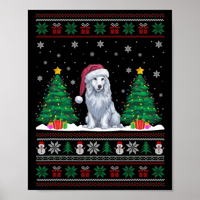 Póster Árbol de navidad de perro de Santa Hat Akbash ilum (Frente)