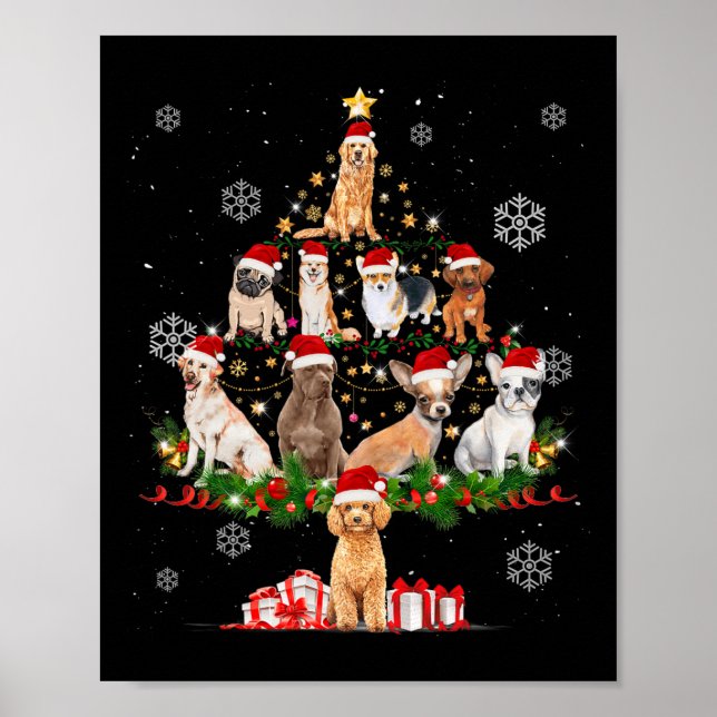 Póster Árbol de Navidad de perros pequeños enciende perro (Frente)