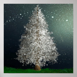 Póster Árbol de Navidad de plata blanca, brillantes estre