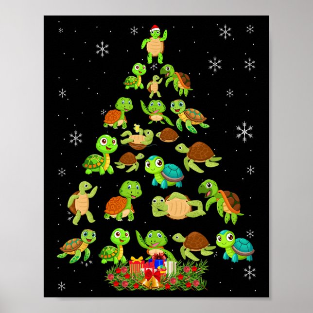 Póster Árbol de Navidad de tortuga marina que coincide co (Frente)