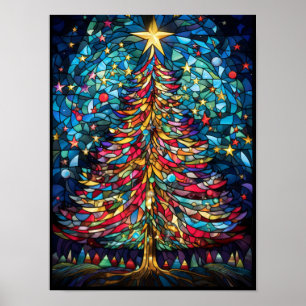 Póster Árbol de Navidad de Vidrio Pintado Bajo una Estrel