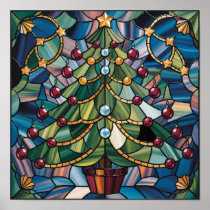 Póster Árbol de Navidad de Vidrio Pintado Estilo Tiffany