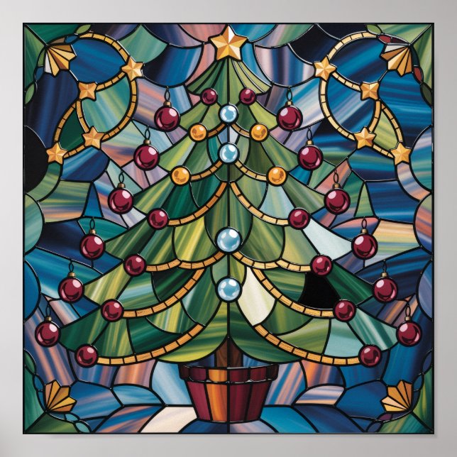 Póster Árbol de Navidad de Vidrio Pintado Estilo Tiffany (Frente)