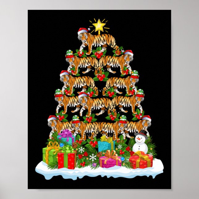 Póster Árbol de Navidad del tigre de Bengala iluminando S (Frente)