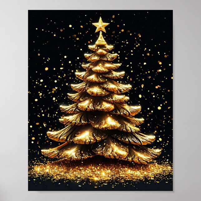 Póster Árbol de Navidad dorado (Frente)