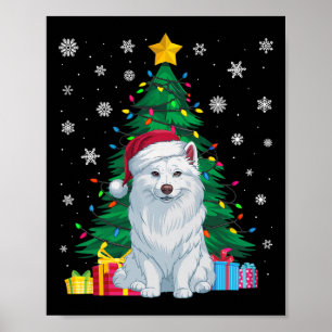 Póster Árbol de navidad dulce feo ilumina perro esquimal 