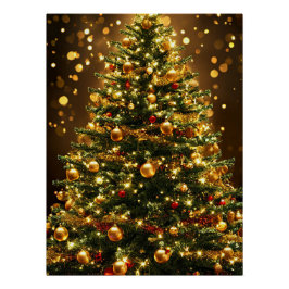 Póster Árbol de Navidad elegante decorado con luces