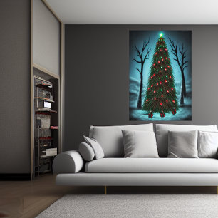 Póster Árbol de Navidad en el bosque oscuro Poster de a