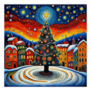 Póster Árbol de Navidad en la plaza del pueblo 3