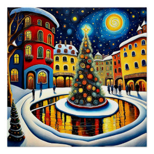 Póster Árbol de Navidad en la plaza del pueblo 5