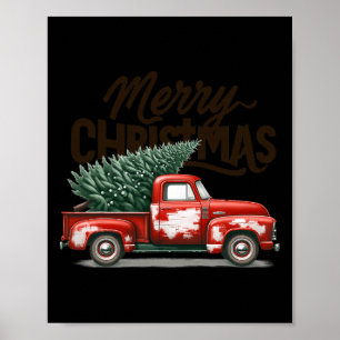 Póster Árbol de Navidad en vagón rojo Navidad Familia Mat