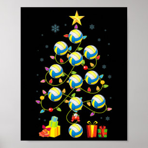 Póster Árbol de Navidad enciende bola de voleibol Santa H