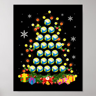Póster Árbol de Navidad enciende bola de voleibol Santa H