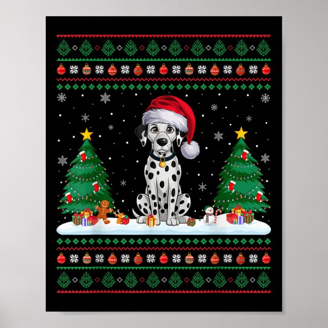 Póster Árbol de Navidad enciende perro dálmata Santa Ugly (Frente)