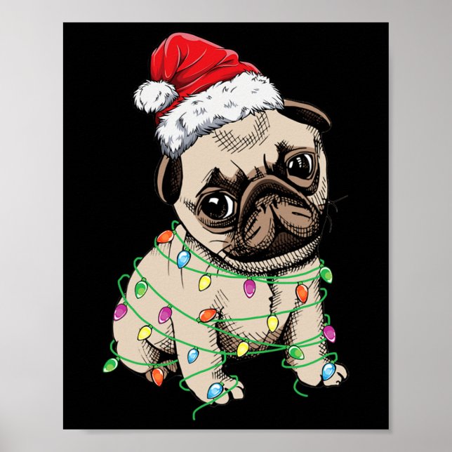 Póster Árbol de Navidad enciende Santa Hat Regalos de Nav (Frente)