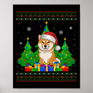 Póster Árbol de navidad fea dulce Santa Hat Shiba Inu Do