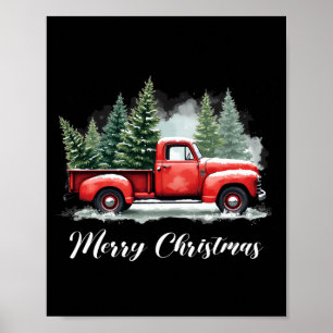 Póster Árbol de navidad feliz camión rojo