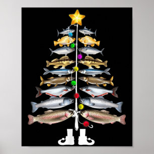 Póster Árbol de Navidad Feliz Fishmas Divertido Pescar 