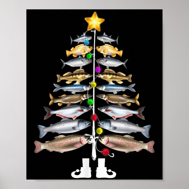 Póster Árbol de Navidad Feliz Fishmas Divertido Pescar  (Frente)