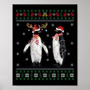 Póster Árbol de navidad feo ilumina el pájaro pingüino de
