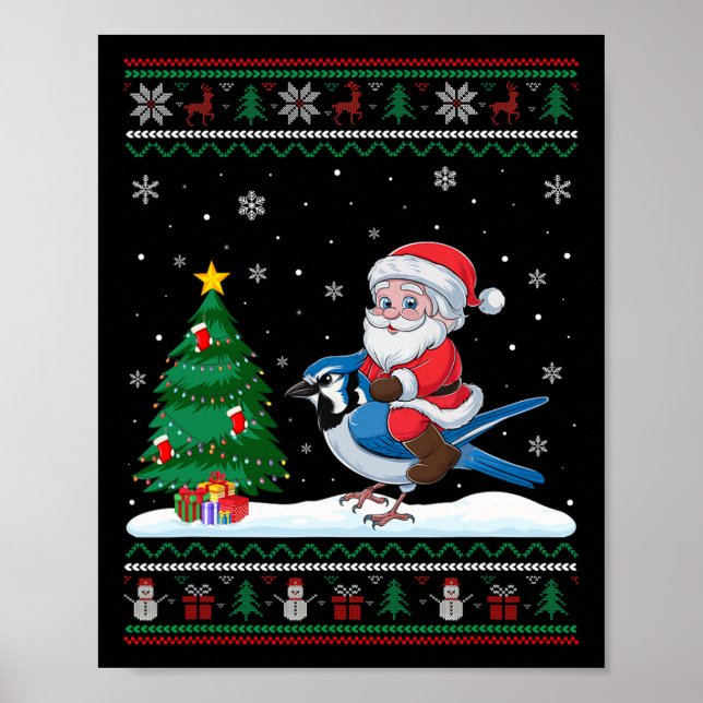Póster Árbol de Navidad feo ilumina Navidad Santa Riding  (Frente)