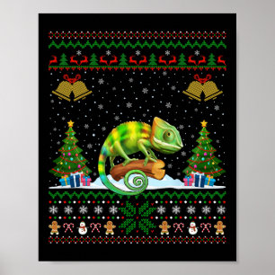 Póster Árbol de Navidad feo ilumina Santa Hat Chameleon C