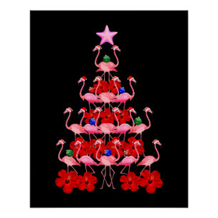 Póster Árbol de Navidad Flamingo Rosa