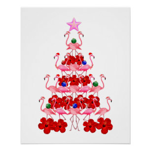 Póster Árbol de Navidad Flamingo Rosa