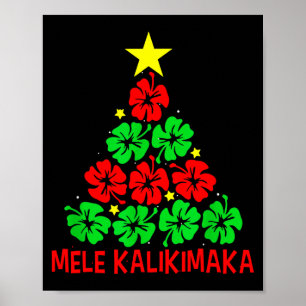 Póster Árbol de Navidad Floral Hawaiano Mele Kalikimaka T
