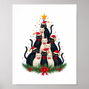 Póster Árbol de Navidad Gato Esmoquin Luces de Gato Esmoq