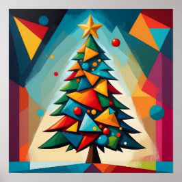 Póster Árbol de Navidad geométrico Art Deco Multiple Tria
