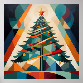 Póster Árbol de Navidad Geométrico en Triángulo Art Déco